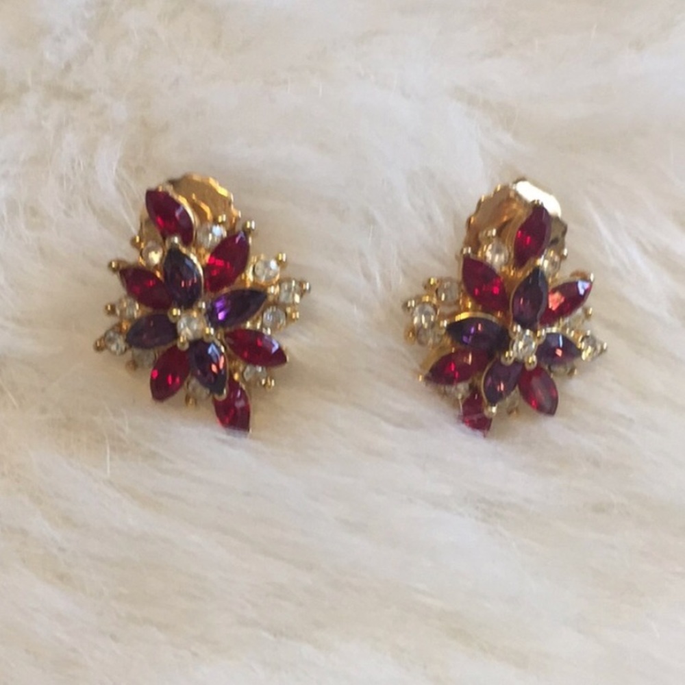 Red Purple White rhinestone earrings
